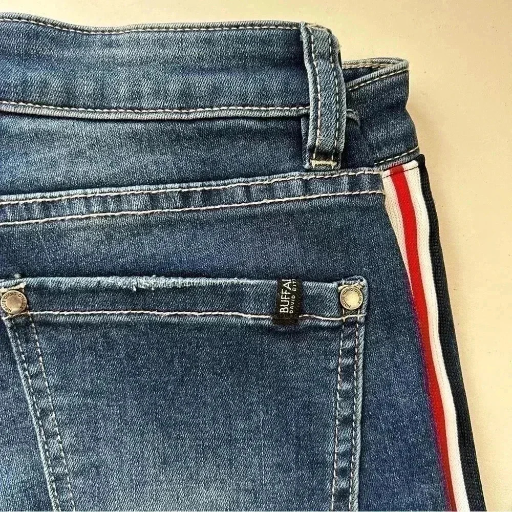 Buffalo Skinny Jeans Faith Side Stripe Mid Rise Ankle Crop Stretch Blue Size 26 - Picture 12 of 14